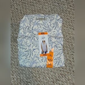 Jachs Girlfriend Women's Button Front Blouse Size XXL Blue White